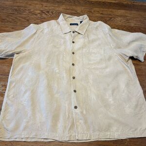 John Ashford 100%Coastal Hawaiian Cream on Cream Palm Jacquard Button Shirt XXL